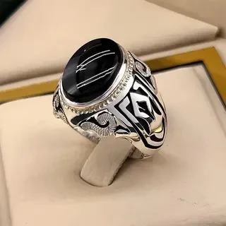 انگشتر نقره مردانه عقیق یمنی مشکی کد S149246