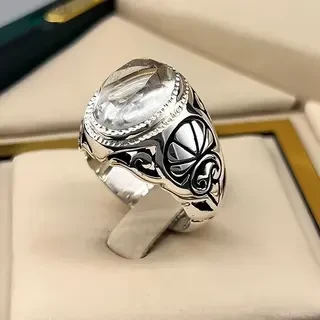 انگشتر نقره مردانه دُرّ نجف الماس تراش کد S149251