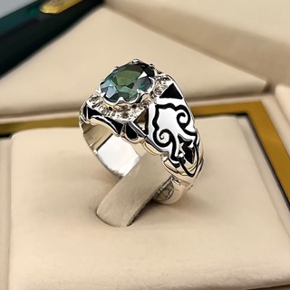 انگشتر نقره مردانه توپاز سبز کد S149268