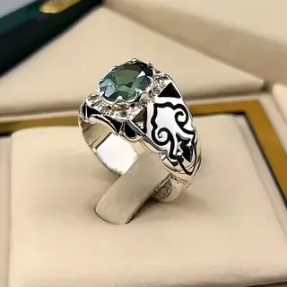 انگشتر نقره مردانه توپاز سبز کد S149268