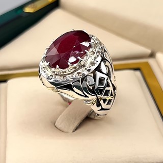 انگشتر نقره مردانه یاقوت سرخ درشت آفریقایی کد S149269