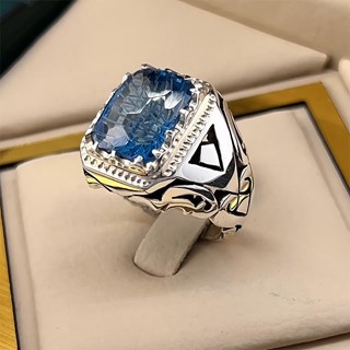 انگشتر نقره مردانه توپاز آبی سوئیسی درجه یک کد S149274