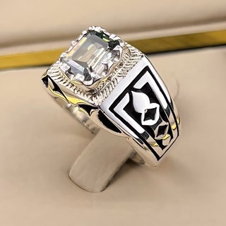 انگشتر نقره مردانه موزنایت ( الماس روسی ) کد S149275