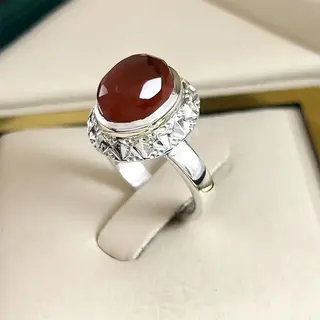 انگشتر نقره زنانه عقیق یمنی سرخ الماس تراش کد S155356