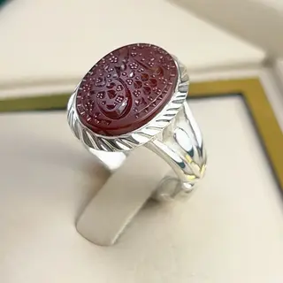 انگشتر نقره مردانه عقیق یمنی سرخ خطی کد S155363