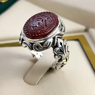 انگشتر نقره مردانه عقیق یمنی سرخ خطی کد S155371