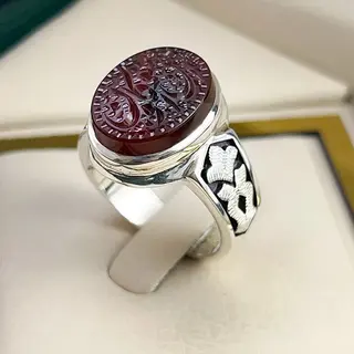 انگشتر نقره مردانه عقیق یمنی سرخ خطی کد S155372