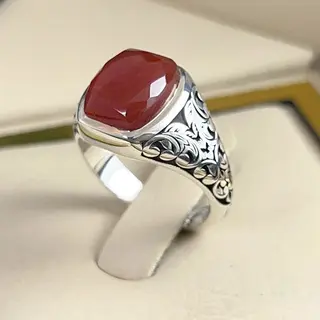 انگشتر نقره مردانه عقیق یمنی سرخ کد S155485