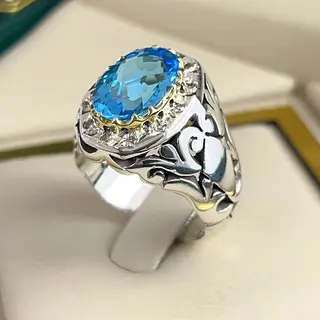 انگشتر نقره مردانه توپاز سوئیسی درجه یک کد S155485