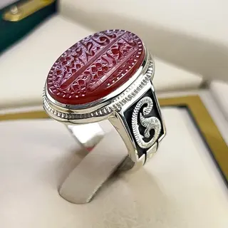 انگشتر نقره مردانه عقیق یمنی سرخ خطی کد S155487