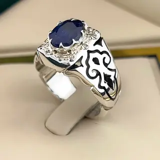 انگشتر نقره مردانه یاقوت کبود کد S158661