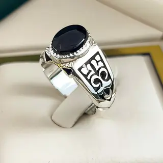 انگشتر نقره مردانه عقیق یمنی مشکی کد S158664