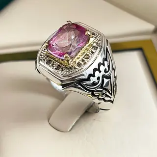 انگشتر نقره مردانه توپاز صورتی کد S159681