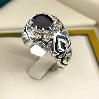 انگشتر نقره مردانه گارنت کد S158686