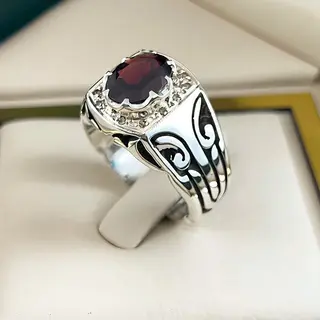 انگشتر نقره مردانه گارنت کد S158687