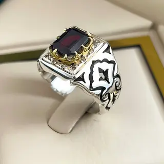 انگشتر نقره مردانه گارنت کد S159087