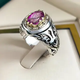 انگشتر نقره مردانه توپاز صورتی کد S159126