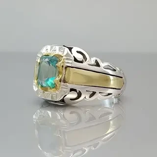 انگشتر نقره مردانه توپاز سبز کد S2162