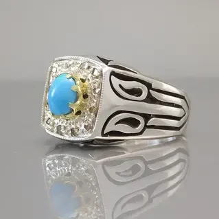 انگشتر نقره مردانه فیروزه نیشابور کد S2168