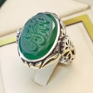 انگشتر نقره مردانه عقیق سبز خطی کد S2214