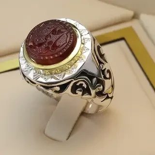 انگشتر نقره مردانه عقیق یمنی سرخ خطی کد S2224