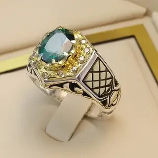انگشتر نقره مردانه توپاز سبز کد S2226
