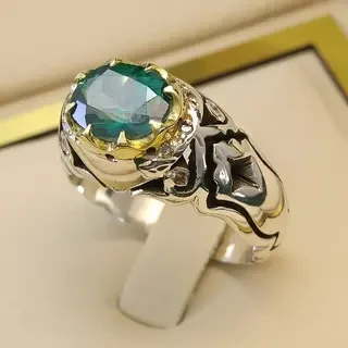 انگشتر نقره مردانه توپاز سبز کد S2241