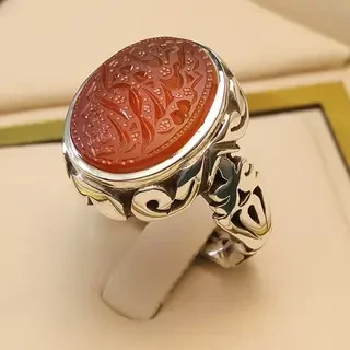 انگشتر نقره مردانه عقیق یمنی سرخ خطی کد S2263