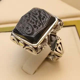 انگشتر نقره مردانه عقیق یمنی مشکی خطی کد S2264