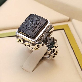 انگشتر نقره مردانه عقیق یمنی مشکی خطی کد S2268