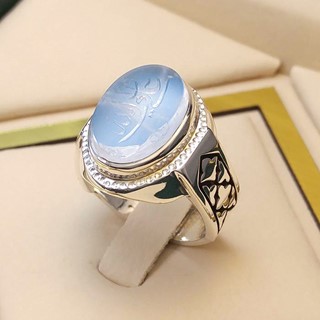 انگشتر نقره مردانه دُرّ نجف خطی زیر فیروزه کد S2270