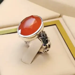 انگشتر نقره مردانه عقیق یمنی سرخ الماس تراش کد S2271