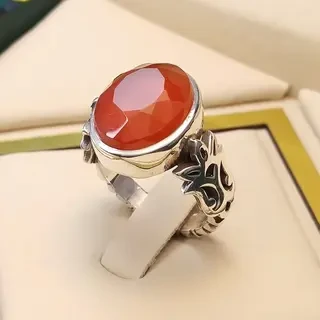 انگشتر نقره مردانه عقیق یمنی سرخ الماس تراش کد S2273