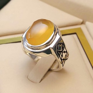 انگشتر نقره مردانه عقیق یمنی پرتقالی الماس تراش کد S2275