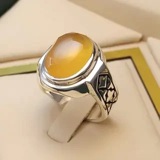 انگشتر نقره مردانه عقیق یمنی پرتقالی الماس تراش کد S2275