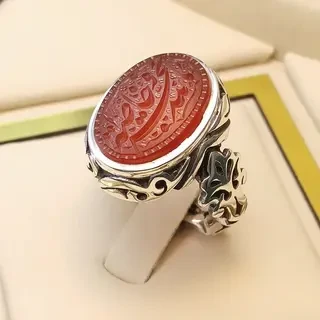 انگشتر نقره مردانه عقیق یمنی سرخ خطی کد S2277