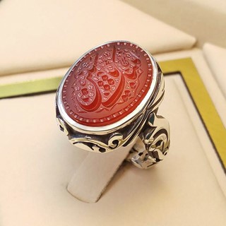 انگشتر نقره مرانه عقیق یمنی سرخ خطی کد S2278