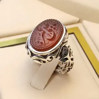 انگشتر نقره مردانه عقیق یمنی سرخ خطی کد S2283