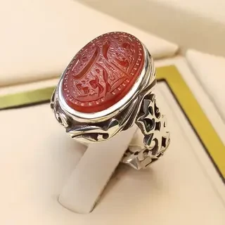انگشتر نقره مردانه عقیق یمنی سرخ خطی کد S2284