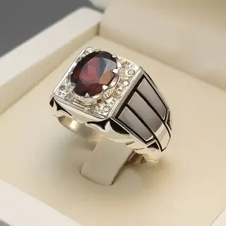 انگشتر نقره مردانه گارنت کد S2290