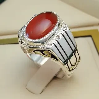 انگشتر نقره مردانه عقیق یمنی سرخ کد S2293