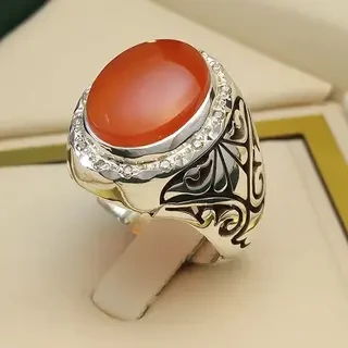 انگشتر نقره مردانه عقیق یمنی سرخ کد S2294