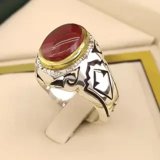 انگشتر نقره مردانه عقیق یمنی سرخ کد S2296