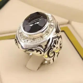 انگشتر نقره مردانه عقیق یمنی مشکی کد S2299