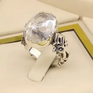 انگشتر نقره مردانه دُرّ نجف الماس تراش کد S2303