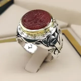 انگشتر نقره مردانه عقیق یمنی خطی کد S2311