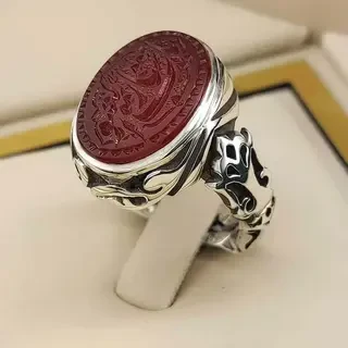 انگشتر نقره مردانه عقیق یمنی سرخ خطی کد S2333