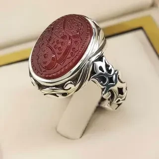 انگشتر نقره مردانه عقیق یمنی سرخ خطی کد S2334
