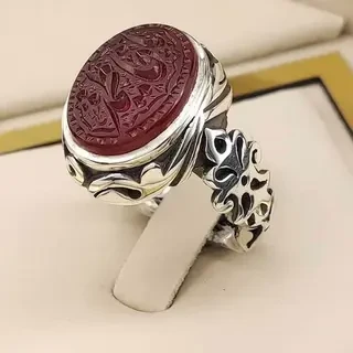 انگشتر نقره مردانه عقیق یمنی سرخ خطی کد S2335