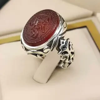 انگشتر نقره مردانه عقیق یمنی سرخ خطی کد S2336